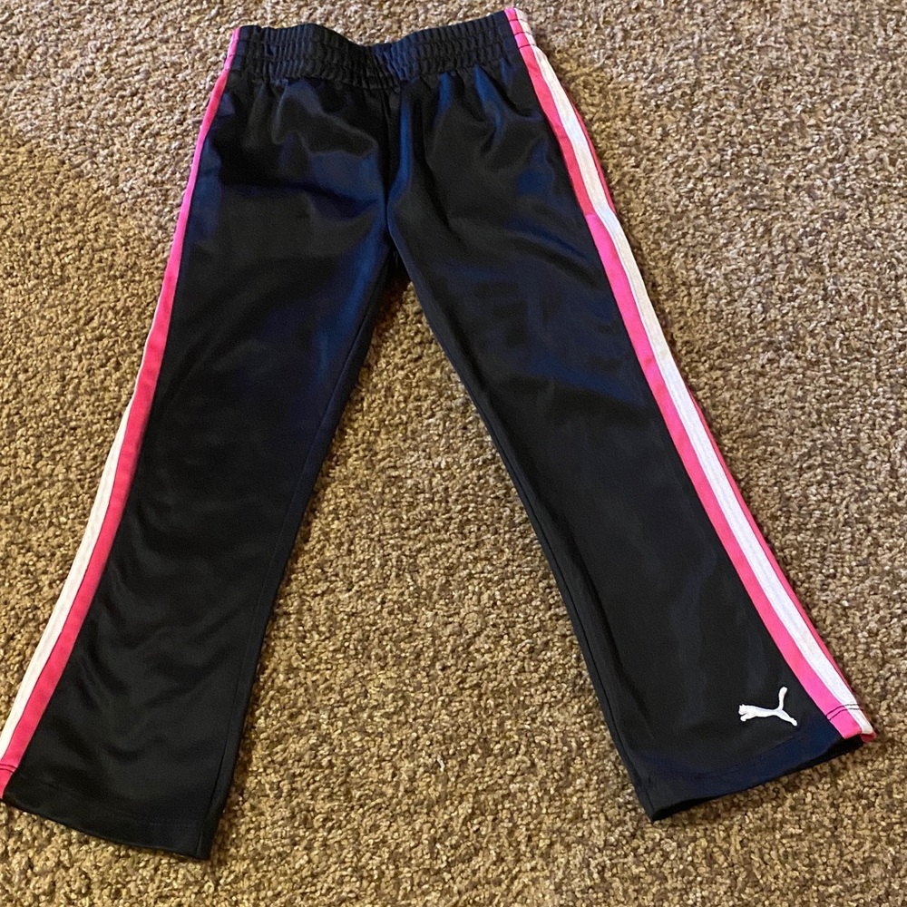 Puma Black Joggers with Pink and White Accents Girls Size 5